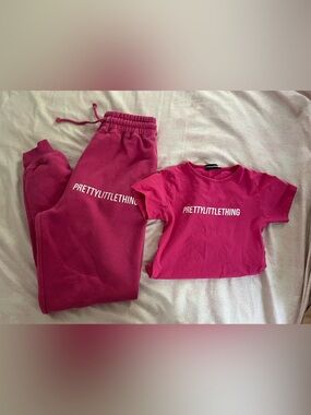 PrettyLittleThing Hot Pink Logo bodysuit and Joggers Set